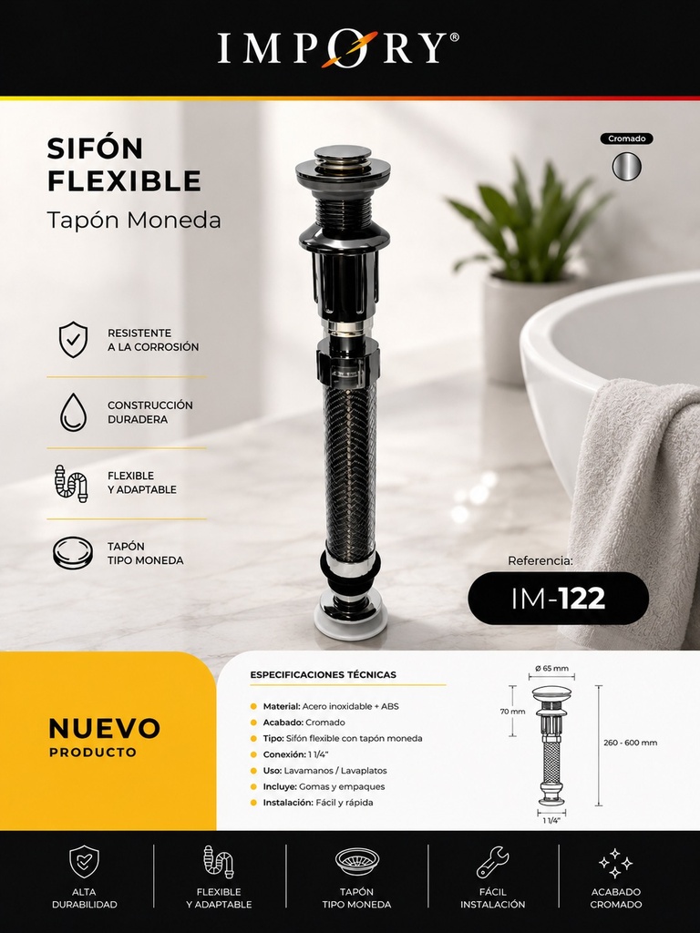 SIFÓN FLEXIBLE TAPÓN MONEDA