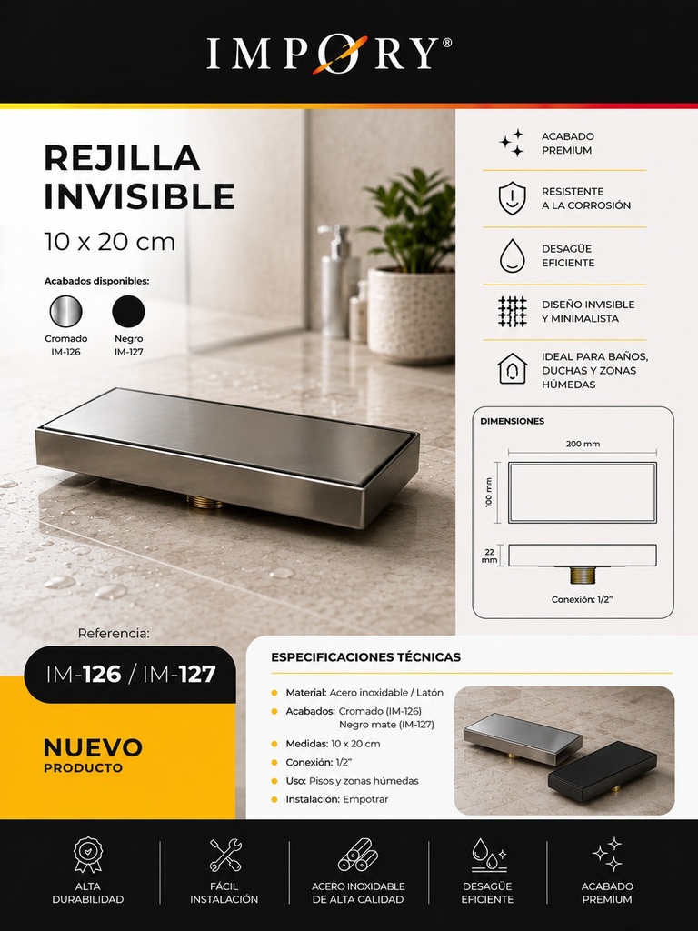 [IM-127] REJILLA INVISIBLE 10X20 CM NEGRA