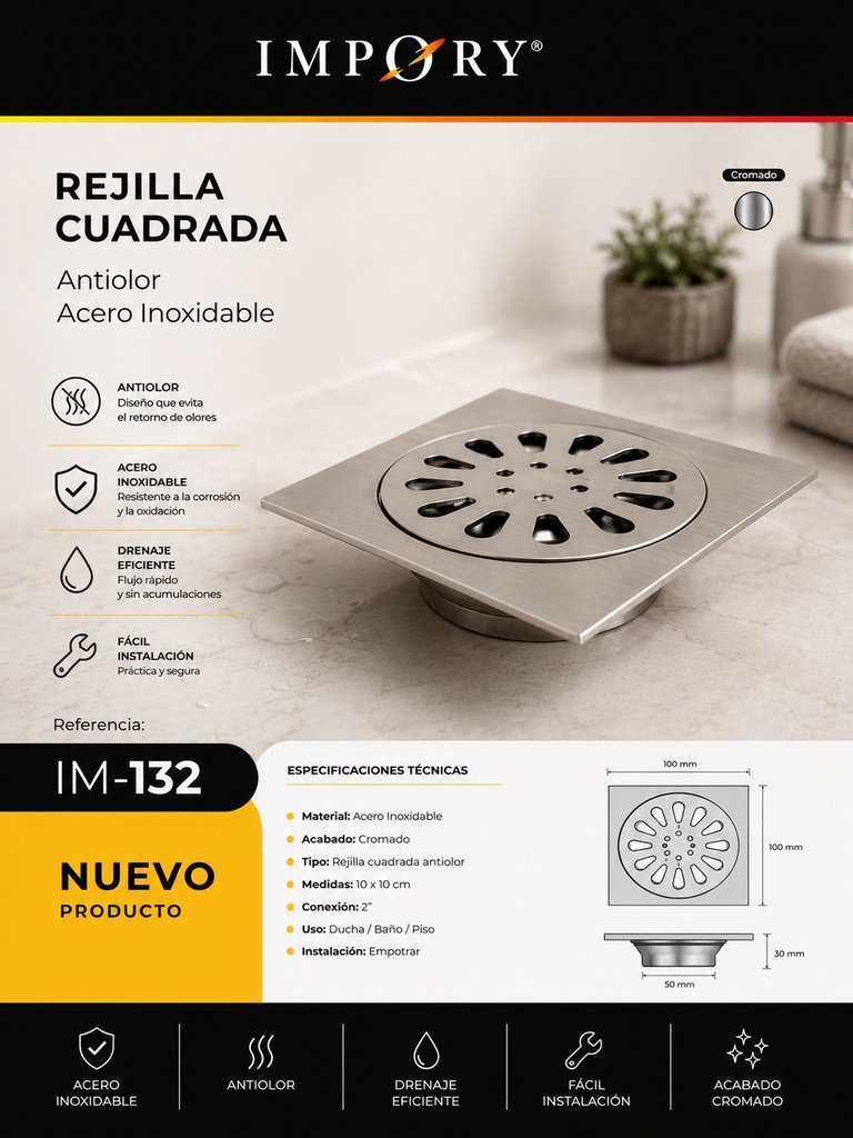 REJILLA CUADRADA ANTIOLOR 10X10 CM