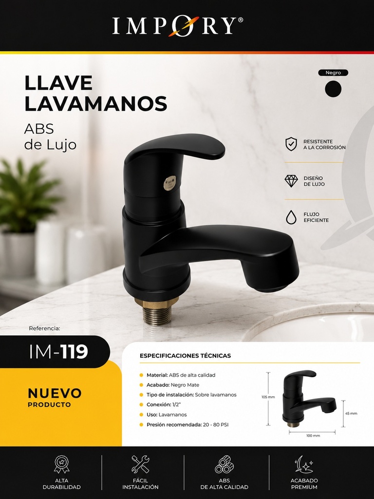 LLAVE LAVAMANOS NEGRA ABS DE LUJO