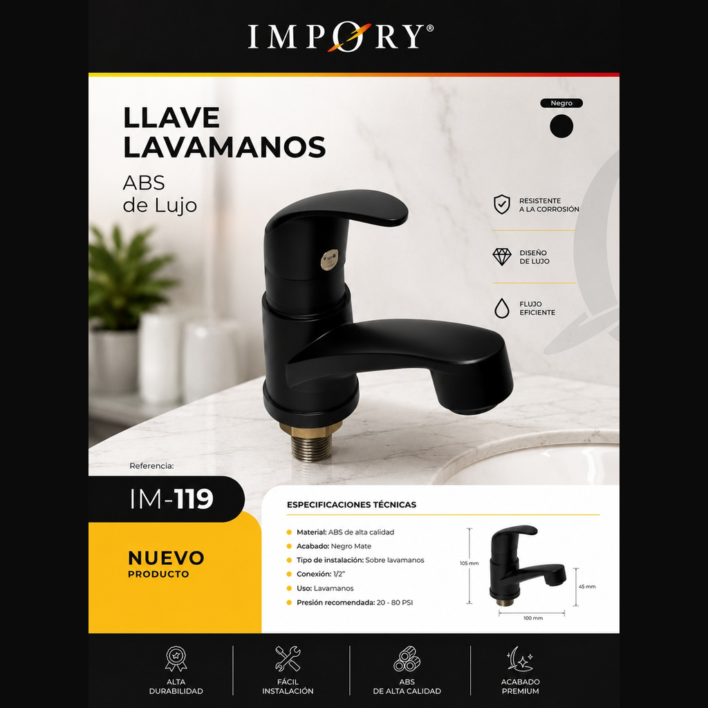 [IM-119] LLAVE LAVAMANOS NEGRA ABS DE LUJO