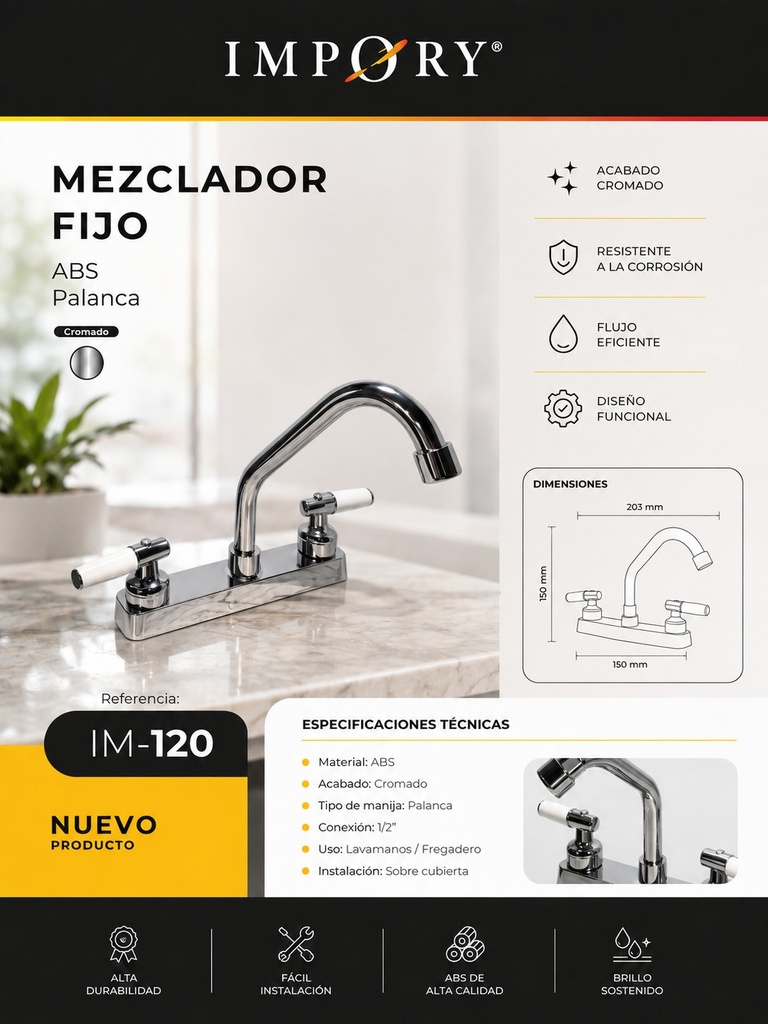 [IM-120] MEZCLADOR FIJO ABS PALANCA
