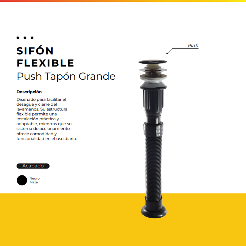 [IM-123] SIFON FLEXIBLE NEGRO PUSH TAPON GRANDE