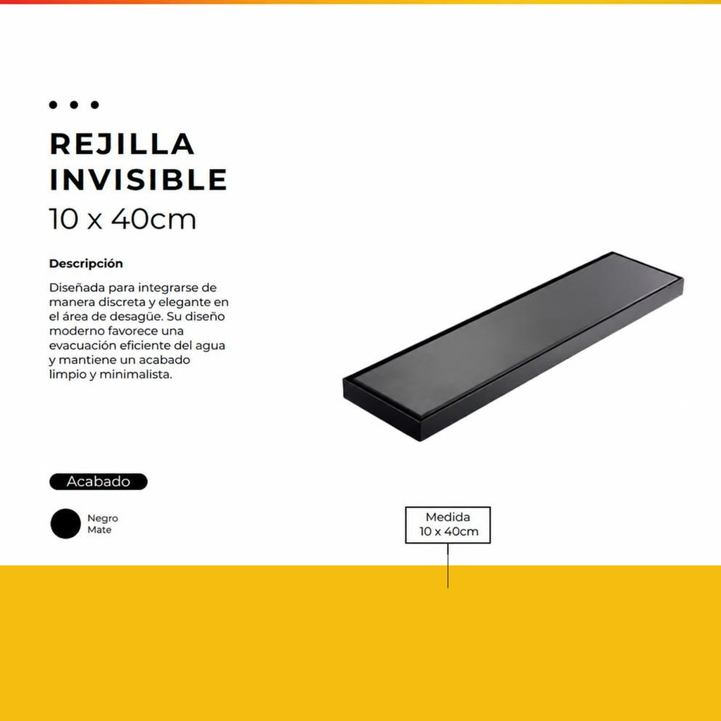 [IM-131] REJILLA INVISIBLE NEGRO 10 X 40 CM